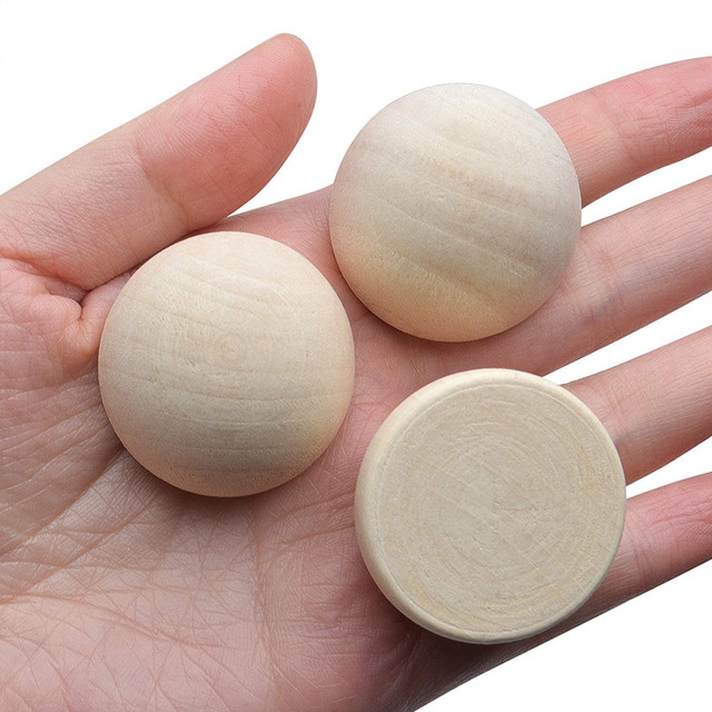 50pcs Natural Half Wooden Beads Unfinished Split Round Wood Balls For Craft  Paint Kids Arts Make